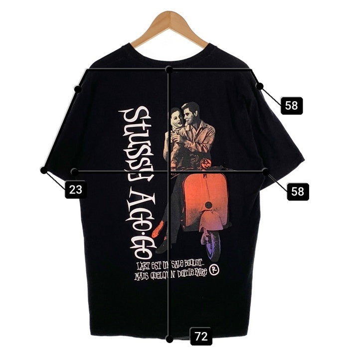 STUSSY ステューシー Classic A GO GO ローマの休日 バックプリント Tシャツ ブラック メキシコ製 Size L 福生店