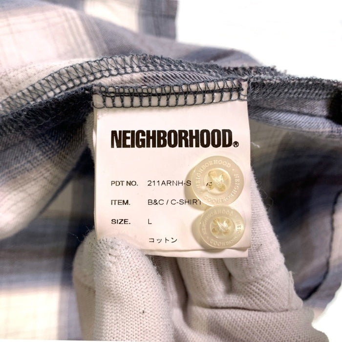 NEIGHBORHOOD ネイバーフッド 21SS B&C C-SHIRT コットンチェックシャツ 長袖 ネイビー ホワイト 211ARNH-SHM03 Size L 福生店