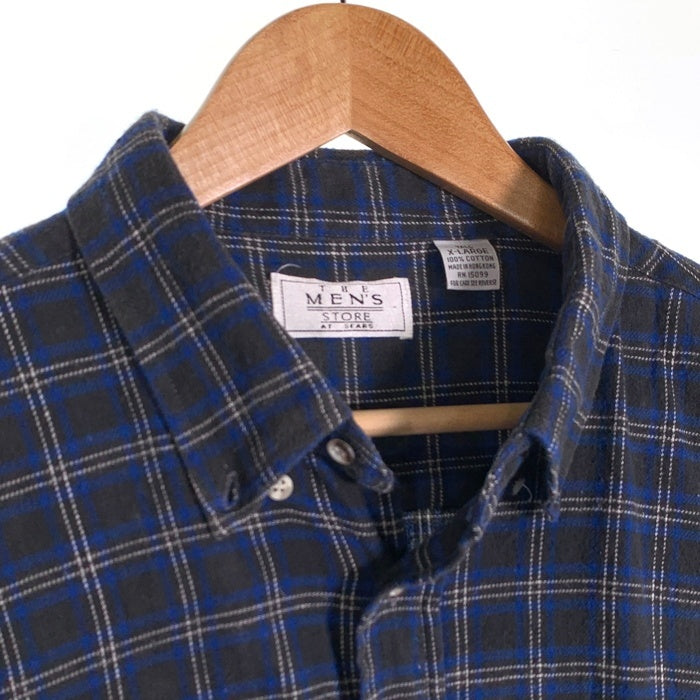 80-90's SEARS シアーズ ボタンダウン フランネルチェックシャツ ブルー Size XL 福生店