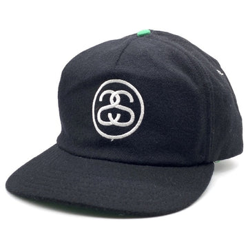 80's~ STUSSY ステューシー SSリンク刺繡 ウール5パネルキャップ スナップバック ブラック グリーン 黒タグ オールド USA製 福生店