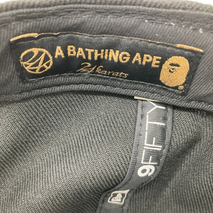 A BATHING APE アベイシングエイプ 24karats トゥエンティーフォーカラッツ New Era ニューエラ サル刺繍 型押し 9FIFTY キャップ ブラックxゴールド sizeF 瑞穂店