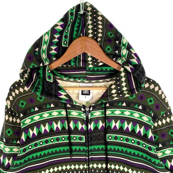 SWAGGER スワッガー 総柄 ジップアップ フーディー パーカー グリーン Size L 福生店
