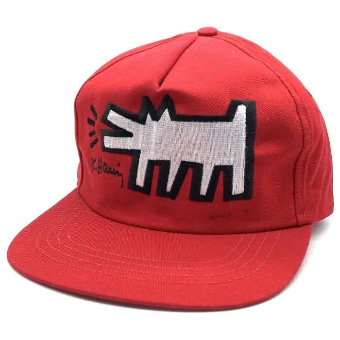90's Keith Haring キースヘリング 5パネルキャップ レッド 刺繡 USA製 スナップバック 福生店