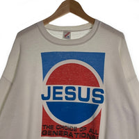 80`s JESUS ジーザス ペプシパロディ プリントクルーネックスウェットトレーナー ホワイト JERZEES USA製 やや薄手 Size XL 福生店
