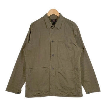 BEAMS+ ビームスプラス ヘリンボーン ツイル ミリタリーチョアジャケット カバーオール オリーブ 38-18-0158-791 Size L 福生店