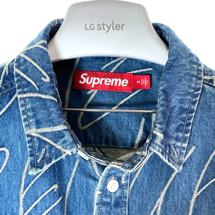 Supreme シュプリーム 23FW Handwriting Jacquard Denim Shirt ジャガード デニムシャツ インディゴ sizeM 瑞穂店