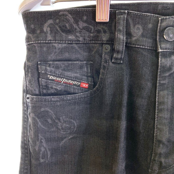 DIESEL ディーゼル D-STRUKT ストレッチ ブラックデニム スリムパンツ プリント ブラック 009KT Size 28 瑞穂店