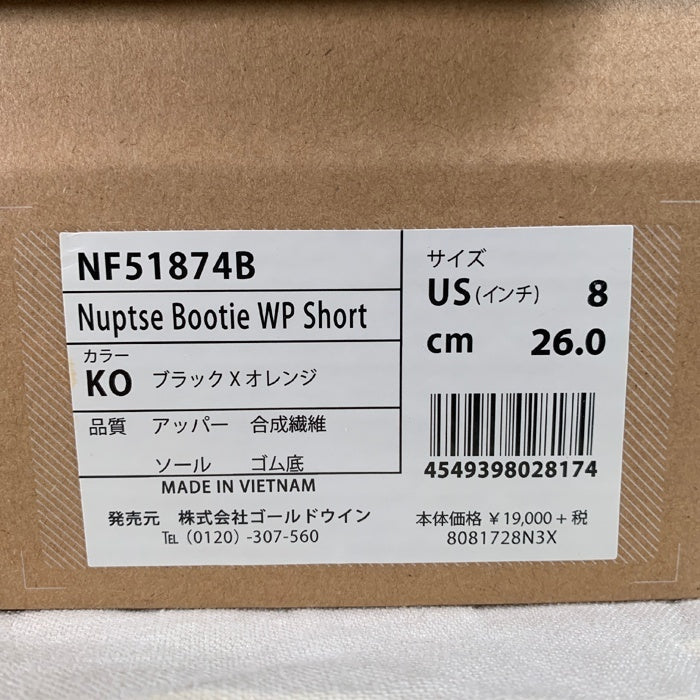 THE NORTH FACE ノースフェイス 18AW BEAMS別注  Nuptse Bootie WP Short ヌプシブーティ ショート ブラック オレンジ NF51874B Size 26cm 福生店