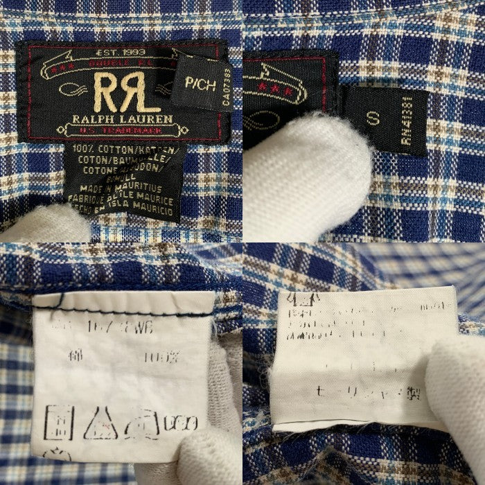 90’s RRL ダブルアールエル コットン オープンカラーチェックシャツ 半袖 ネイビー モーリシャス製 Size S 福生店