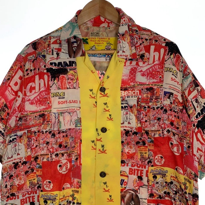 SUN SURF サンサーフ KEONI OF HAWAII KING TERRY'S レーヨン アロハシャツ レッド イエロー 総柄 SS32302 Size M 福生店