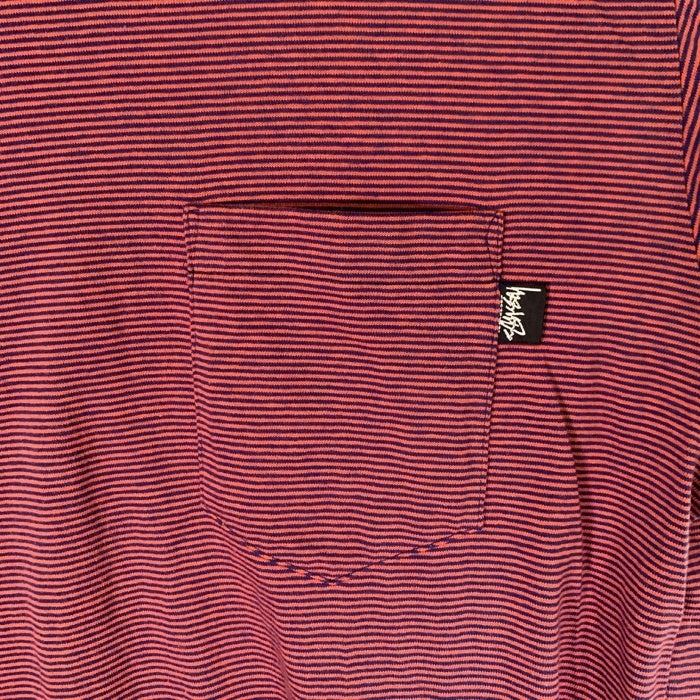 80's STUSSY ステューシー ボーダー ポケット ロングスリーブTシャツ ボルドー ネイビー USA製 黒タグ Size L 福生店
