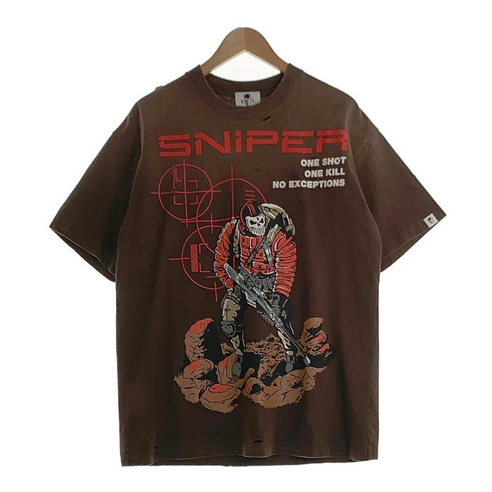 Warren Lotas ウォーレンロータス SNIPER ダメージ加工 半袖 Tシャツ ブラウン Size M 福生店