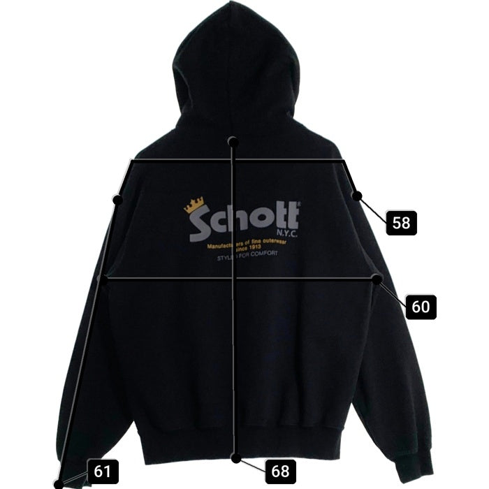 Schott ショット HOODED SWEAT CROWN LOGO フーデッド スウェット クラウンロゴ プルオーバー フーディー パーカー ブラック 782-2231019 Size M 福生店
