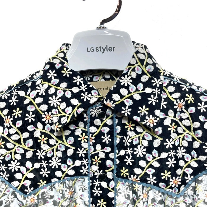 maturely マチュアリー オーガンジー フラワー刺繍 ウエスタンシャツ ブラック size- 瑞穂店