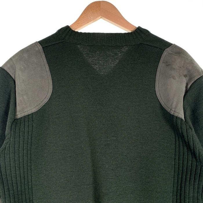 HUNTING WORLD ハンティングワールド Vネック ウールニットセーター ショルダー エルボーパッチ グリーン UK製 Size XL 福生店