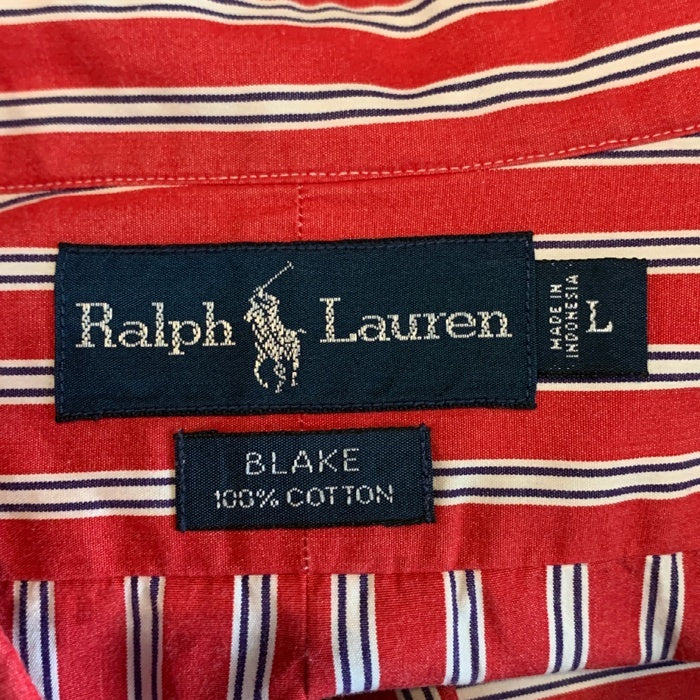 Ralph Lauren ラルフローレン BLAKE ストライプ ボタンダウンシャツ レッド 長袖 Size L 福生店