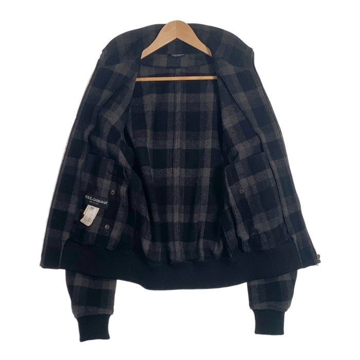 DOLCHE&GABBANA ドルチェアンドガッバーナ ウール チェック柄 ジップアップジャケット リブ ロゴプレート ブラック Size 48 福生店