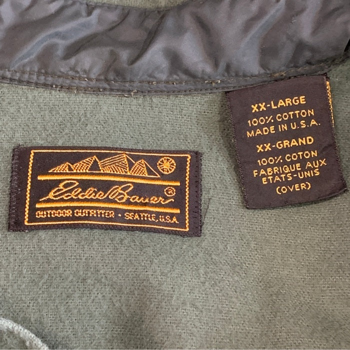 80-90's Eddie Bauer エディーバウアー コットン フランネルシャツ 刺繡 グリーン USA製 Size XXL 福生店