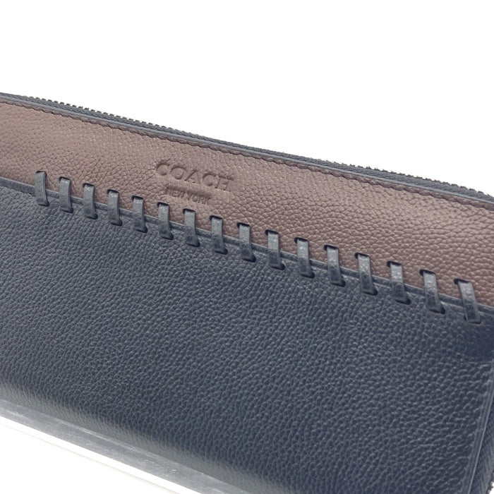 COACH コーチ ラウンドファスナーレザーウォレット ベースボールステッチ ブラック ブラウン 長財布 F21369 福生店