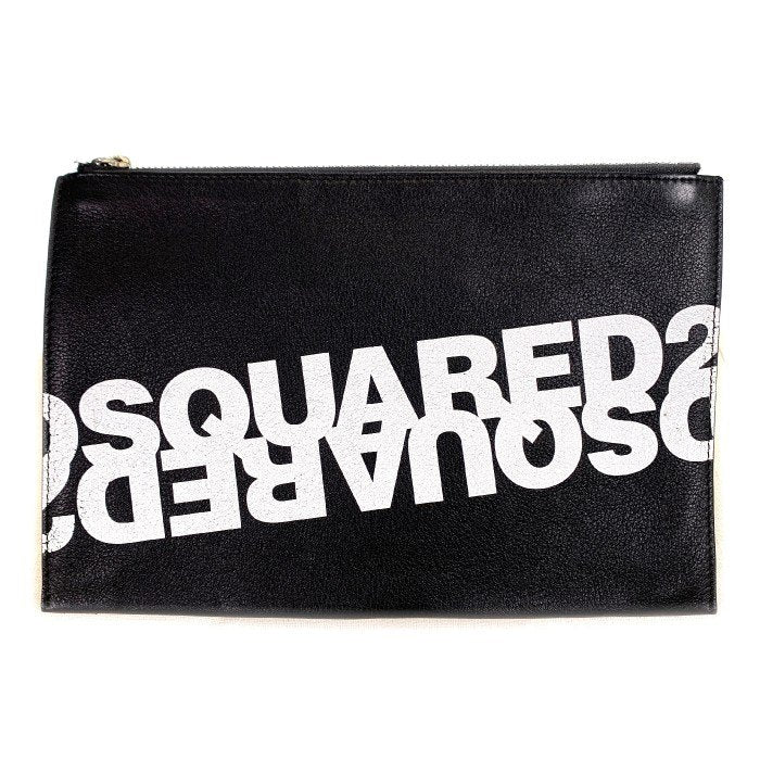 DSQUARED2 ディースクエアード ロゴプリント レザー クラッチバッグ セカンド ブラック 福生店
