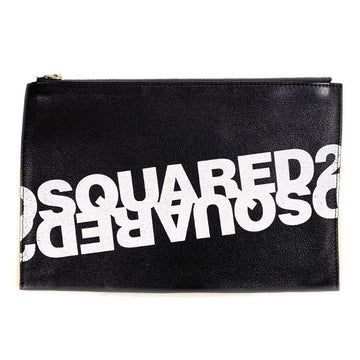 DSQUARED2 ディースクエアード ロゴプリント レザー クラッチバッグ セカンド ブラック 福生店