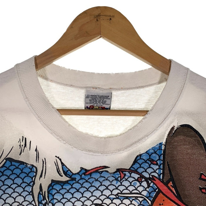 90's LOONEY TUNES ルーニー・テューンズ MONSTER SLAM プリントTシャツ タズマニアンデビル 袖裾ダブル ホワイト 1996コピーライト Size XL 福生店