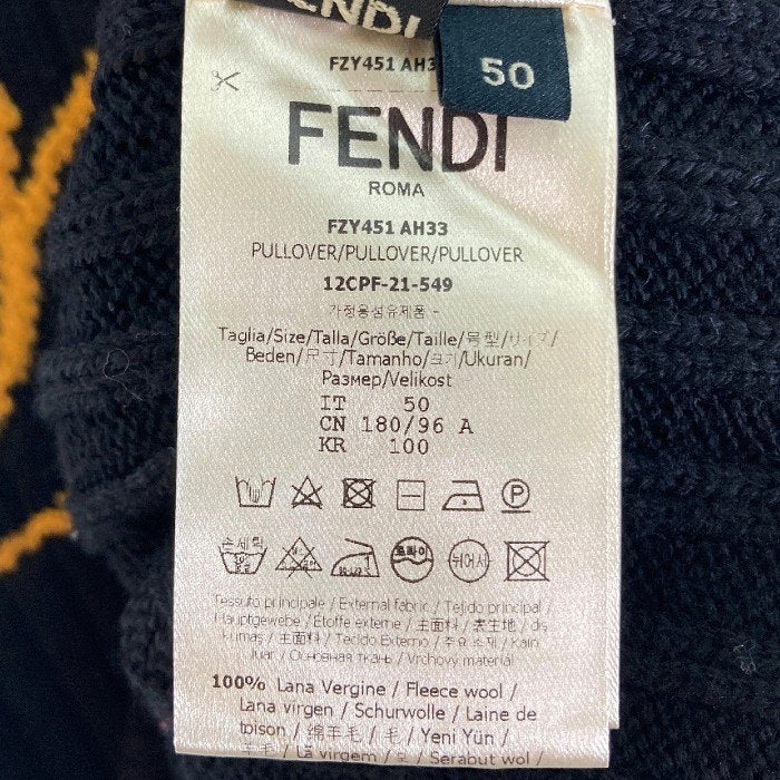 FENDI フェンディ 21AW FZY451 AH33 ロゴ クルーネック プルオーバー ニットセーター ブラック size50 瑞穂店