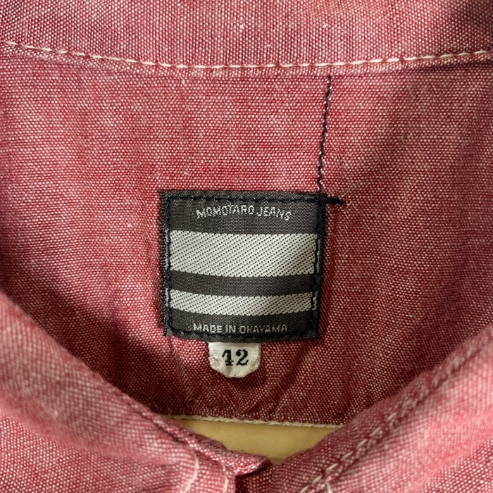MOMOTARO JEANS 桃太郎ジーンズ シャンブレー ワークシャツ 半袖 レッド Size 42 福生店