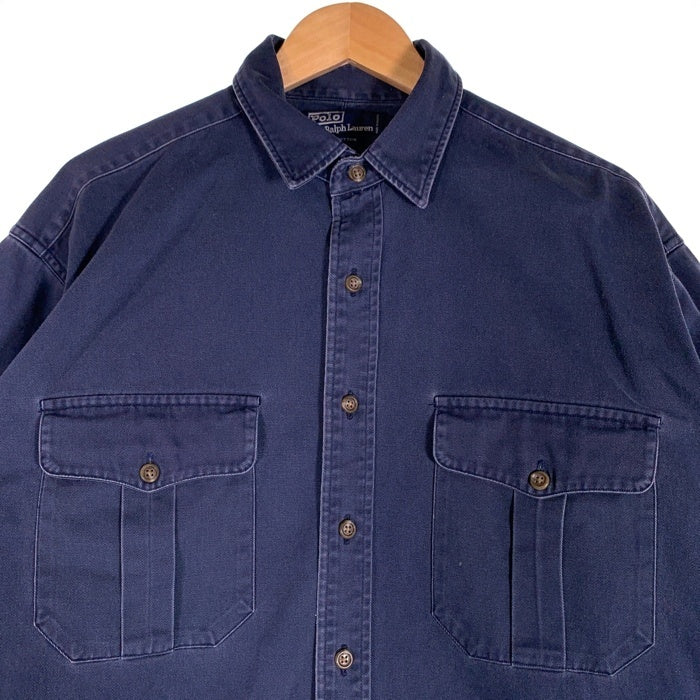 Polo by Ralph Lauren ポロラルフローレン コットン ワークシャツ 長袖 ネイビー やや厚手 Size L 福生店
