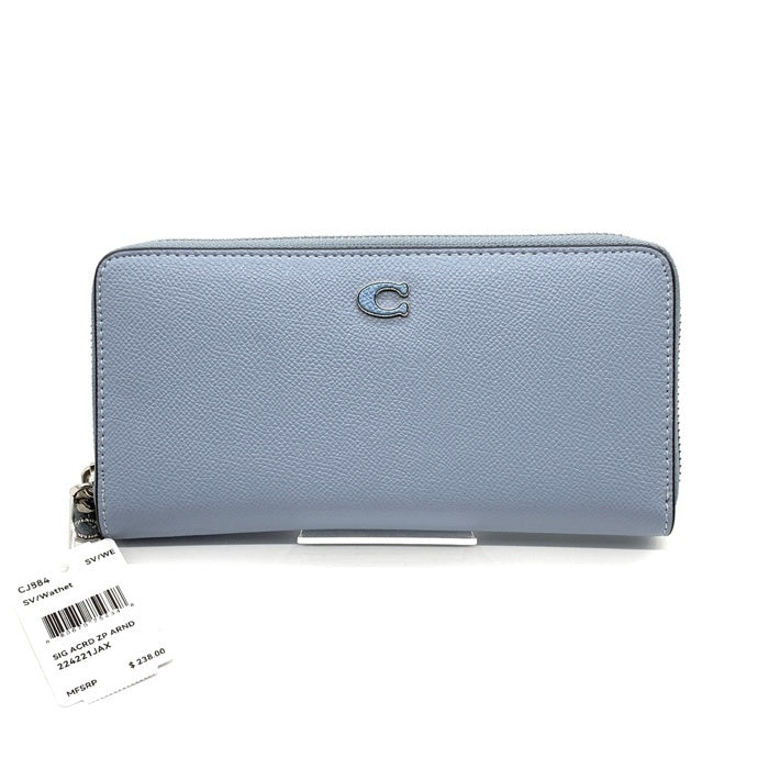 COACH コーチ CJ884 PVCレザー ラウンドファスナーウォレット 長財布 ライトブルー 福生店
