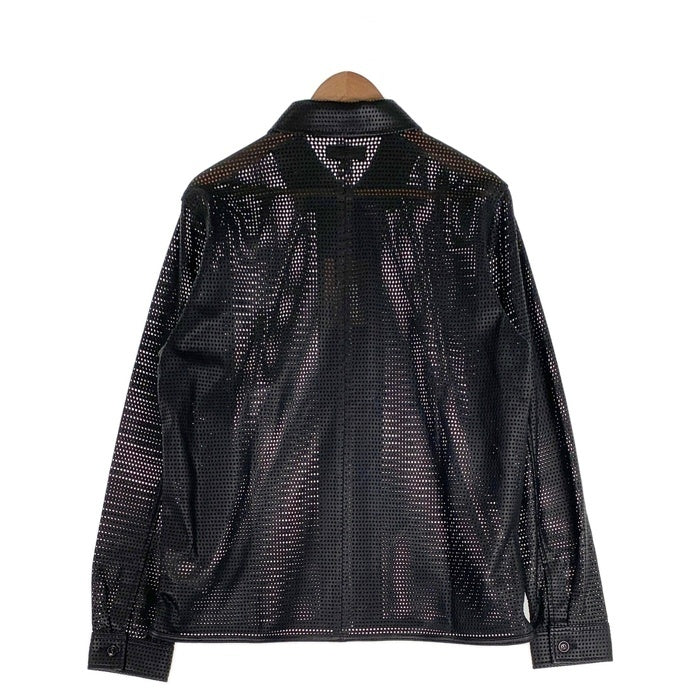 STUSSY ステューシー ZIP SHIRT PERFORATED LEATHER ジップアップ シープレザーシャツ パンチング 長袖 ブラック 24M1110322 Size S 福生店