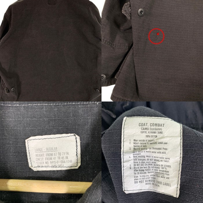 U.S.ARMY 米軍 COMBAT COAT リップストップ ミリタリージャケット シャツ ブラック USA製 8415-01-084-1748 Size L-R 福生店