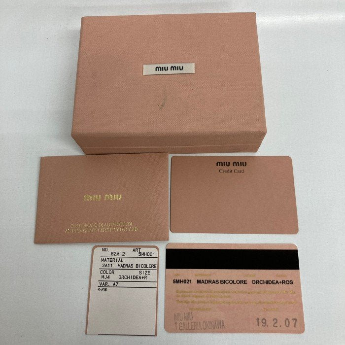 MIUMIU ミュウミュウ コンパクト財布 三つ折り 5MH021マドラスレザー ピンクベージュ×ピンク 瑞穂店