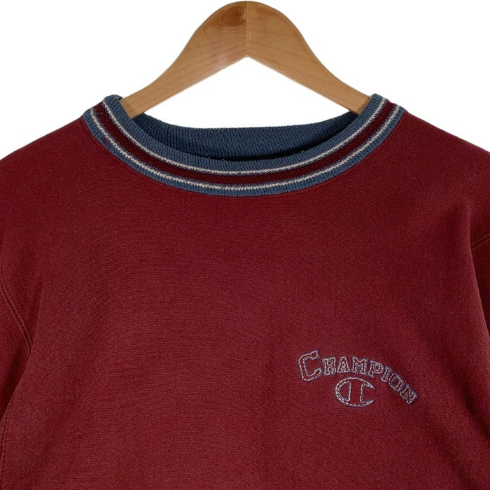 90's Champion チャンピオン REVERSE WEAVE リバースウィーブ リブライン クルーネックスウェットトレーナー エンジ トリコ刺繡 Size M 福生店