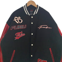 FUBU フブ GALFY ガルフィー ワッペン スタジャン 袖フェイクレザー 中綿 レッド ブラック Size XL 福生店