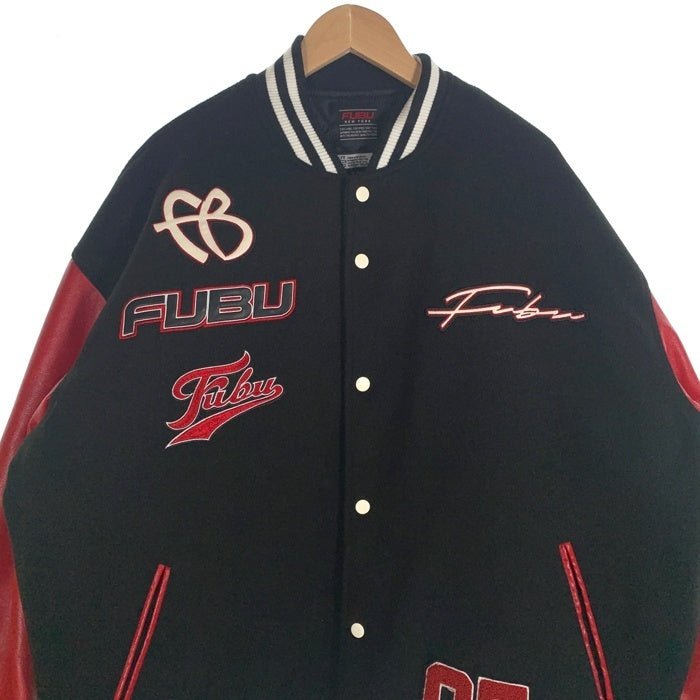 FUBU フブ GALFY ガルフィー ワッペン スタジャン 袖フェイクレザー 中綿 レッド ブラック Size XL 福生店