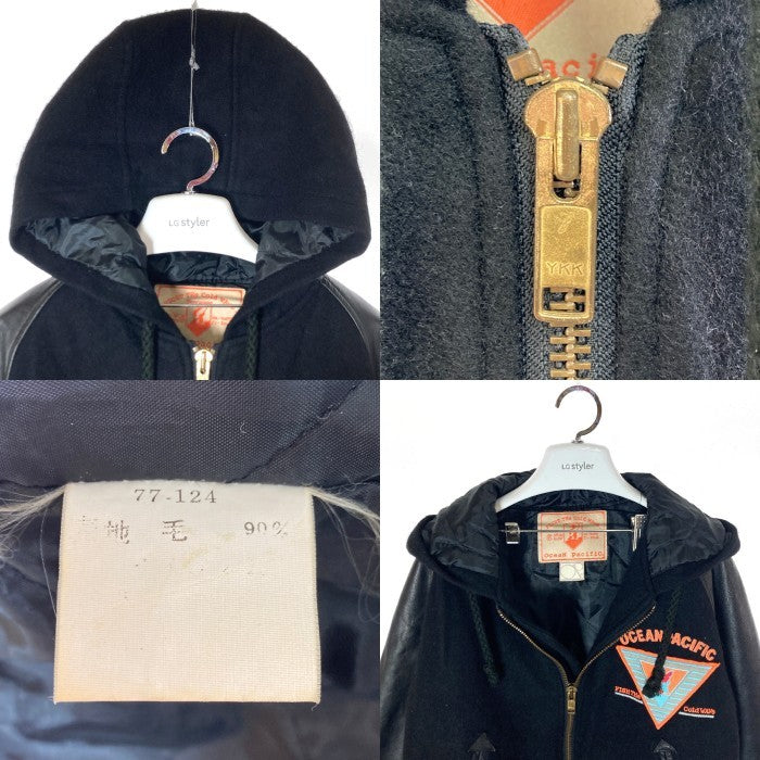 OCEAN PACIFIC オーシャンパシフィック 90's フード付き ウール 袖レザー スタジャン ブラック size- 瑞穂店