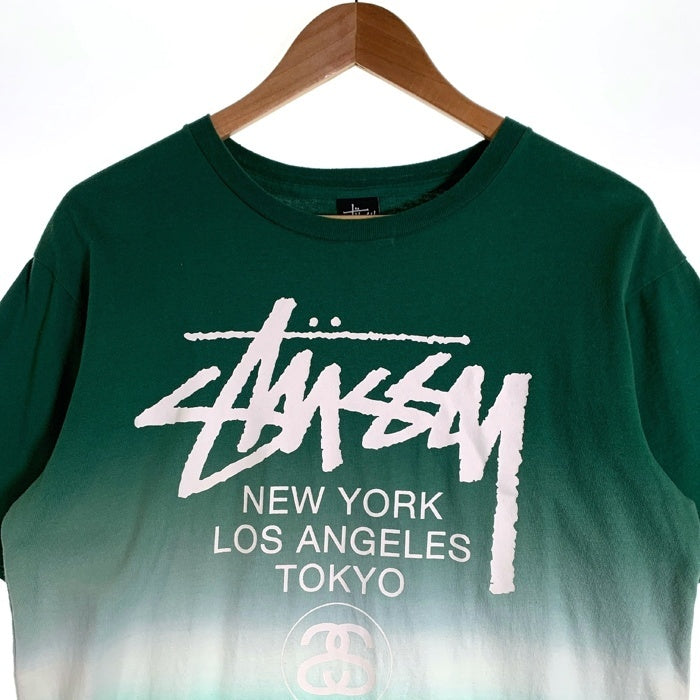 STUSSY ステューシー グラデーション ワールドツアー プリントTシャツ グリーン Size M 福生店