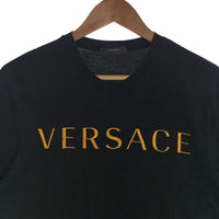 VERSACE ヴェルサーチ ロゴ刺繡 コットン Tシャツ ブラック A87021S Size L 福生店