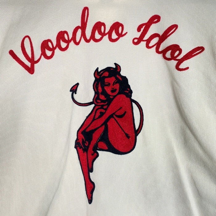 HYSTERIC GLAMOUR ヒステリックグラマー ベッドフォードコードストレッチ EVIL WOMAN ジップアップジャケット アイボリー 刺繡 0261AB07 Size L 福生店