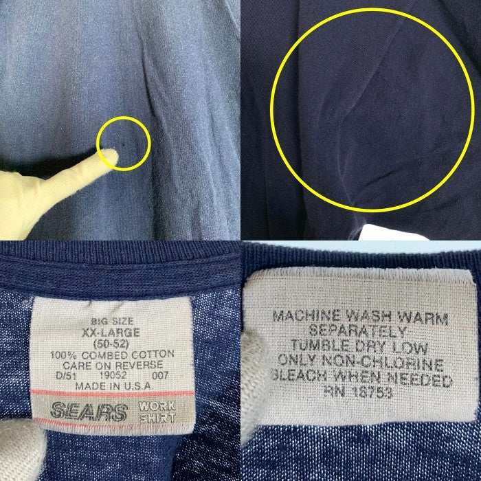 80-90's Sears シアーズ ポケットTシャツ ネイビー 耳付き USA製 Size XXL 福生店