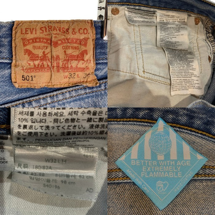 better with age ベターウィズエイジ Levi's リーバイス 501 デニムパンツ プリント 刺繡 Recycled Garment  インディゴ ダメージ Size 32 福生店