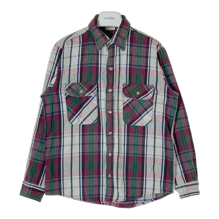 FIVE BROTHER ファイブブラザー 90's ヘビーネルシャツ チェック ホワイトxパープル sizeM 瑞穂店