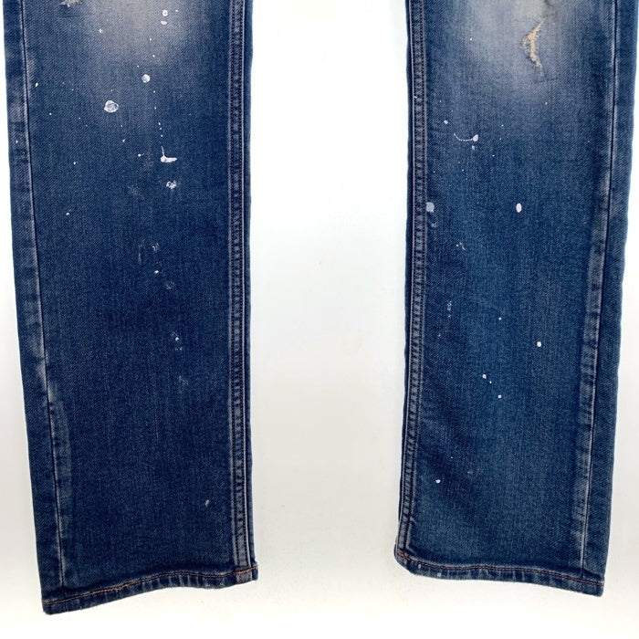 TMT ティーエムティー SWEATLIKE-STRETCH PAINT CRASH DENIM 5P TAPERED スウェットライク ストレッチデニムパンツ ダメージ加工 インディゴ TPT-F1902 Size L 福生店