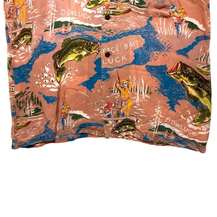 EVISU エヴィス レーヨン アロハシャツ ハワイアン ブラックバス ピンク Size 40 瑞穂店
