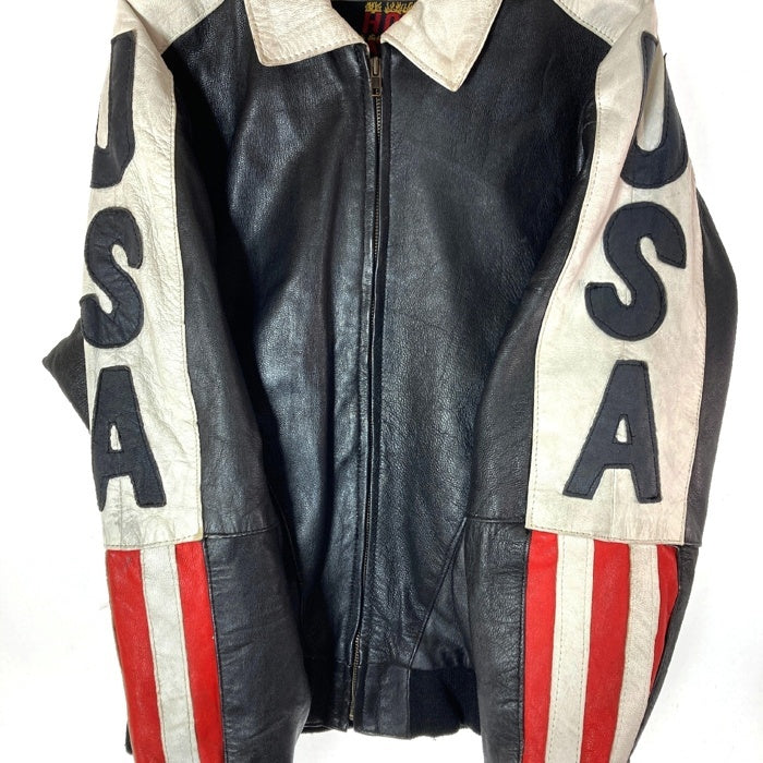HOT LEATHERS ホットレザー USAワッペン 星条旗 シングル ライダースジャケット ブラック sizeL 瑞穂店