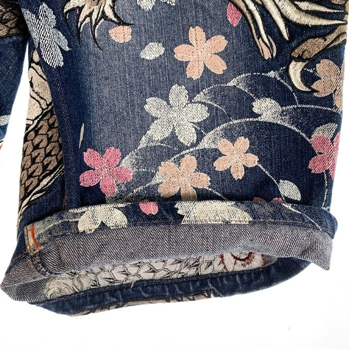 華鳥風月 カチョウフウゲツ ジッパーフライ デニムショートパンツ インディゴ 龍 虎 桜 Size 36 福生店