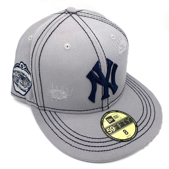 NEW ERA ニューエラ MFC STORE エムエフシーストア CUSTOM COLLECTION 59FIFTY Newyork Yankees ニューヨークヤンキース ダメージ加工 サイドパッチ Design by YUGO ベースボール キャップ グレー Size 8 (63.5cm) 福生店