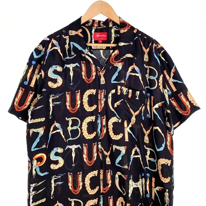 SUPREME シュプリーム 18SS Alphabet Silk Shirt アルファベット シルクシャツ オープンカラー 半袖 ブラック Size XL 福生店