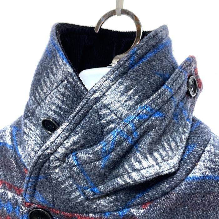 ADJUSTABLE COSTUME アジャスタブルコスチューム ネイティブ柄 ダブルブレスト ショールカラーコート グレー Size 38 瑞穂店